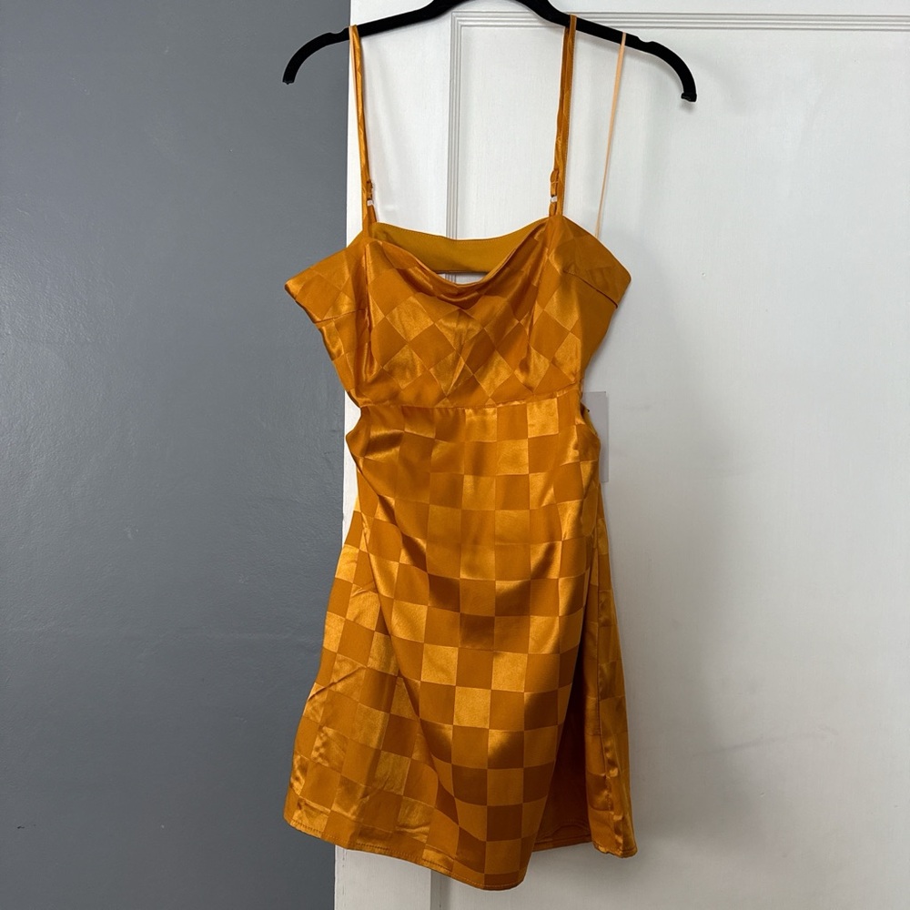 12th Tribe Gold Checkered Mini Dress